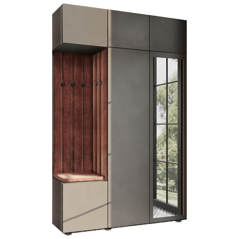 Garderoba Aria wersja 7 szara z lustrem z nadstawką i szafką wiszącą PTO