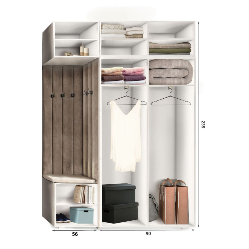 Garderoba Aria wersja 7 kaszmir z lustrem z nadstawką i szafką wiszącą PTO