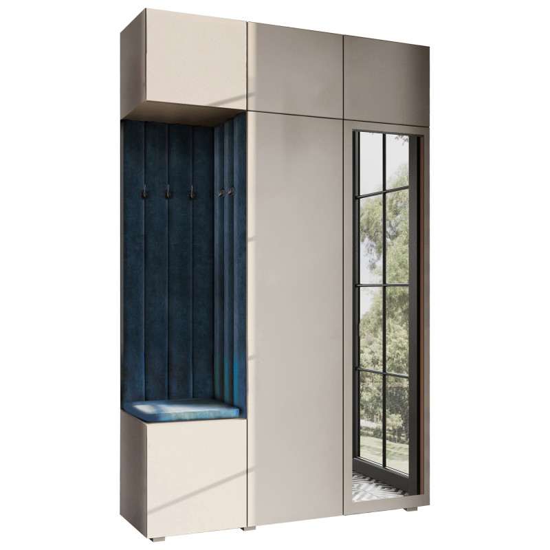 Garderoba Aria wersja 7 kaszmir z lustrem z nadstawką i szafką wiszącą PTO