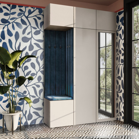 Garderoba Aria wersja 7 kaszmir z lustrem z nadstawką i szafką wiszącą PTO