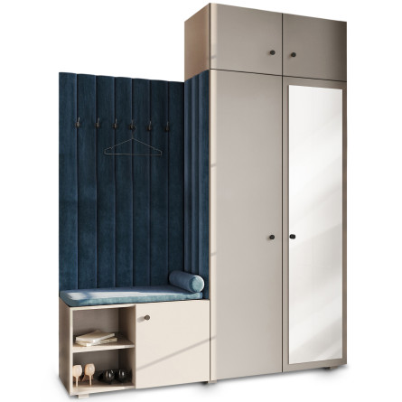 Garderoba Aria wersja 3 kaszmir z lustrem i nadstawką uchwyt gałka