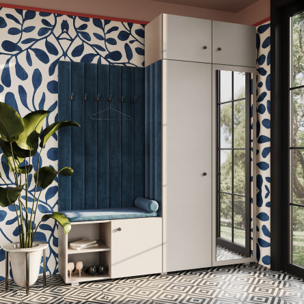 Garderoba Aria wersja 3 kaszmir z lustrem i nadstawką uchwyt gałka