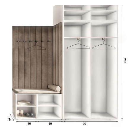 Garderoba Aria wersja 3 biała z lustrem i nadstawką uchwyt półokrągły