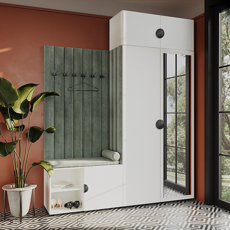 Garderoba Aria wersja 3 biała z lustrem i nadstawką uchwyt półokrągły