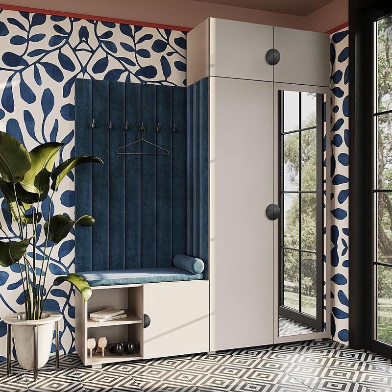 Garderoba Aria wersja 3 kaszmir z lustrem i nadstawką uchwyt półokrągły