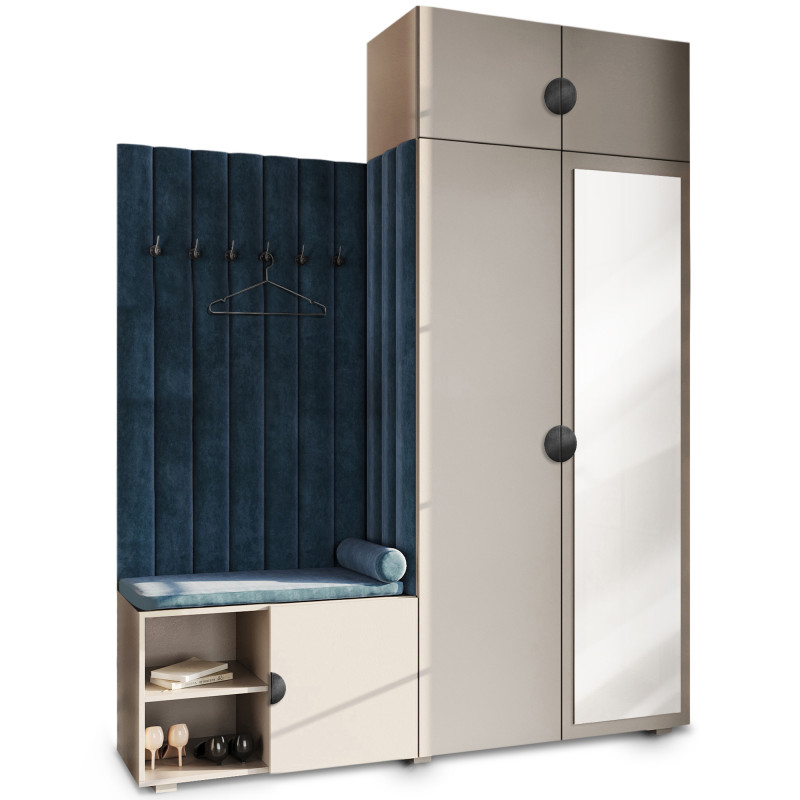 Garderoba Aria wersja 3 kaszmir z lustrem i nadstawką uchwyt półokrągły