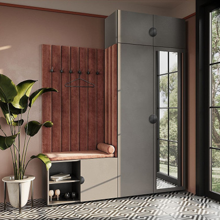 Garderoba Aria Szary z lustrem, nadstawką i szafką wiszącą