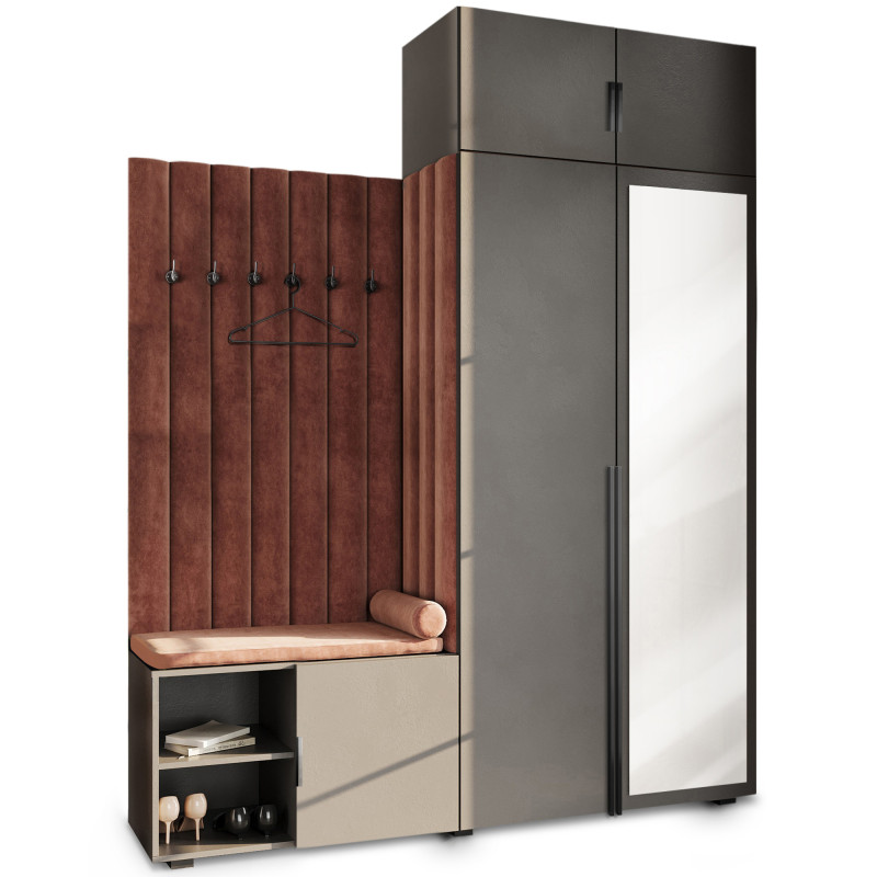 Garderoba Aria Szary z lustrem, nadstawką i szafką wiszącą