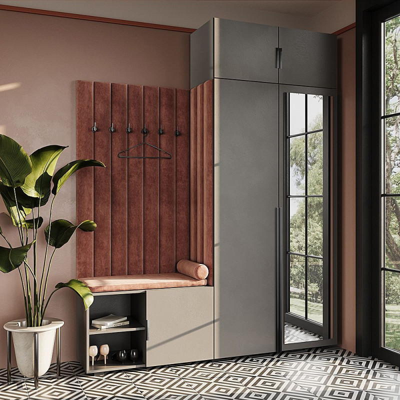 Garderoba Aria Szary z lustrem, nadstawką i szafką wiszącą