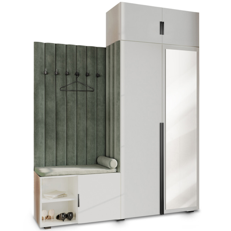 Garderoba Aria wersja 3 biała z lustrem i nadstawką uchwyt Hexa