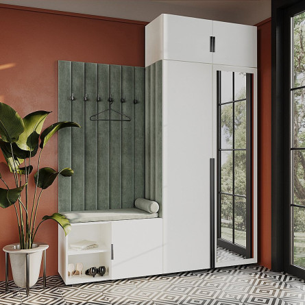 Garderoba Aria wersja 3 biała z lustrem i nadstawką uchwyt Hexa