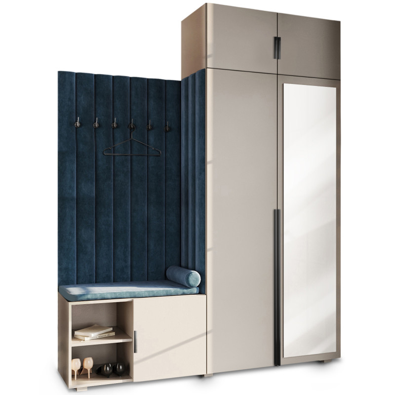 Garderoba Aria wersja 3 kaszmir z lustrem i nadstawką uchwyt Hexa