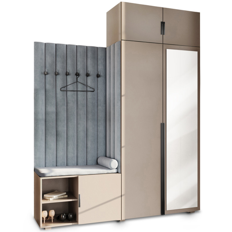 Garderoba Aria wersja 3 piasek pustyni z lustrem i nadstawką uchwyt Hexa