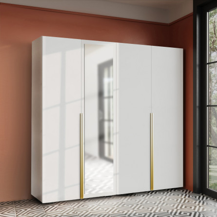 Szafa Garderoba uchylna podwójna Aria 180 biała Hexa złota