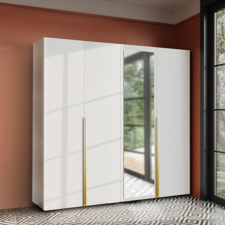 Szafa Garderoba uchylna podwójna Aria 180 biała Hexa złota