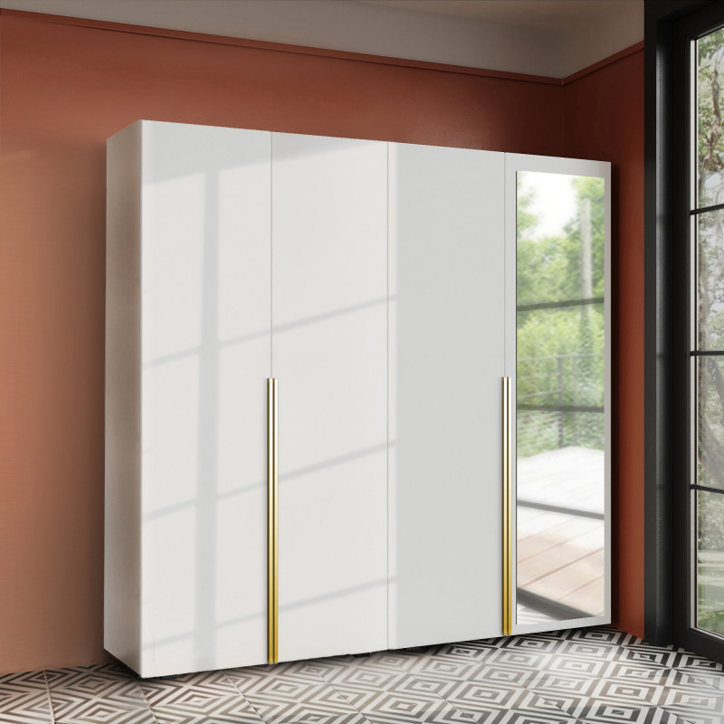 Szafa Garderoba uchylna podwójna Aria 180 biała Hexa złota