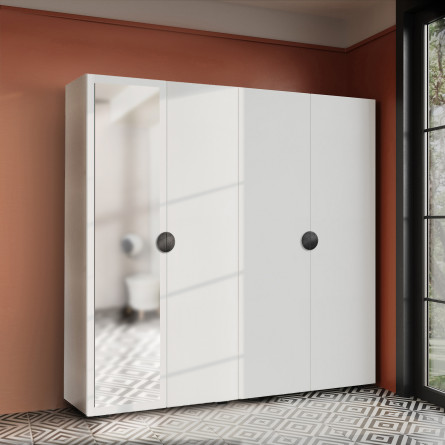 Szafa Garderoba uchylna podwójna Aria 180 biała uchwyt półokrągły czarny