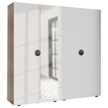 Szafa Garderoba uchylna podwójna Aria 180 biała uchwyt półokrągły czarny