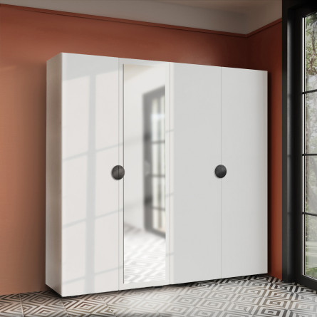 Szafa Garderoba uchylna podwójna Aria 180 biała uchwyt półokrągły czarny