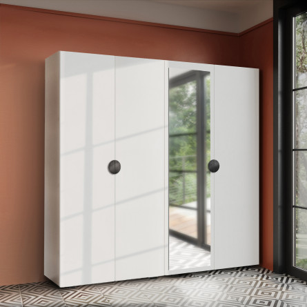 Szafa Garderoba uchylna podwójna Aria 180 biała uchwyt półokrągły czarny