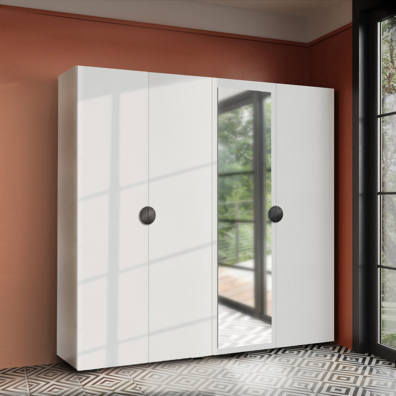 Szafa Garderoba uchylna podwójna Aria 180 biała uchwyt półokrągły czarny