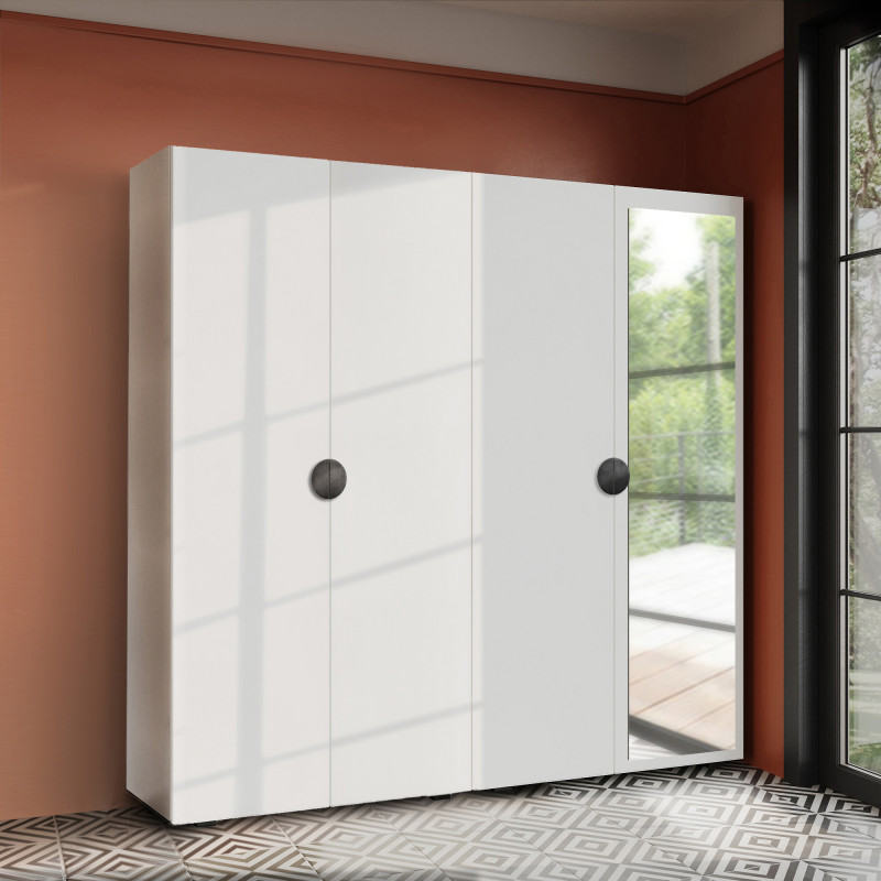 Szafa Garderoba uchylna podwójna Aria 180 biała uchwyt półokrągły czarny