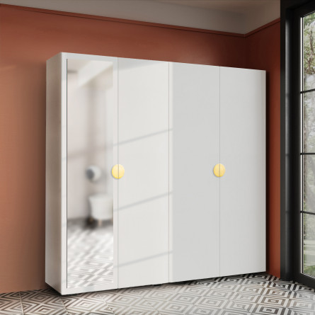Szafa Garderoba uchylna podwójna Aria 180 biała uchwyt półokrągły złota