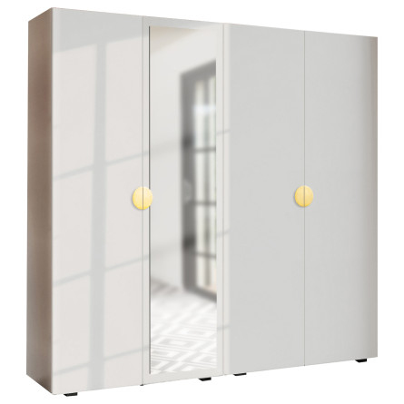 Szafa Garderoba uchylna podwójna Aria 180 biała uchwyt półokrągły złota