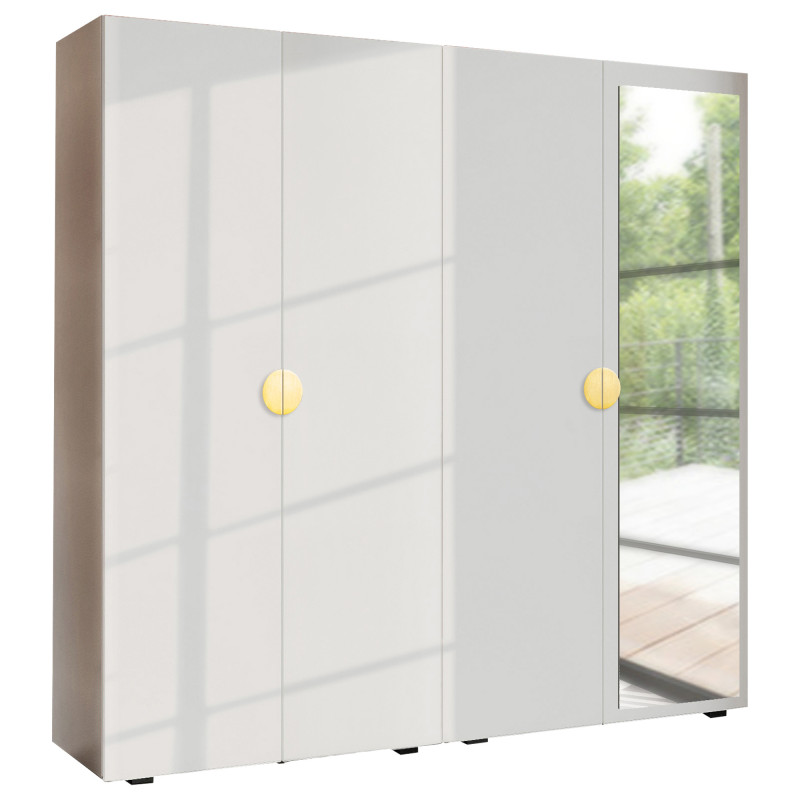 Szafa Garderoba uchylna podwójna Aria 180 biała uchwyt półokrągły złota