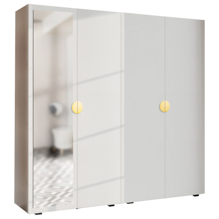 Szafa Garderoba uchylna podwójna Aria 180 biała uchwyt półokrągły złota