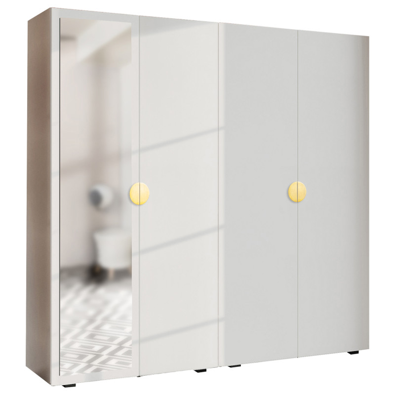 Szafa Garderoba uchylna podwójna Aria 180 biała uchwyt półokrągły złota