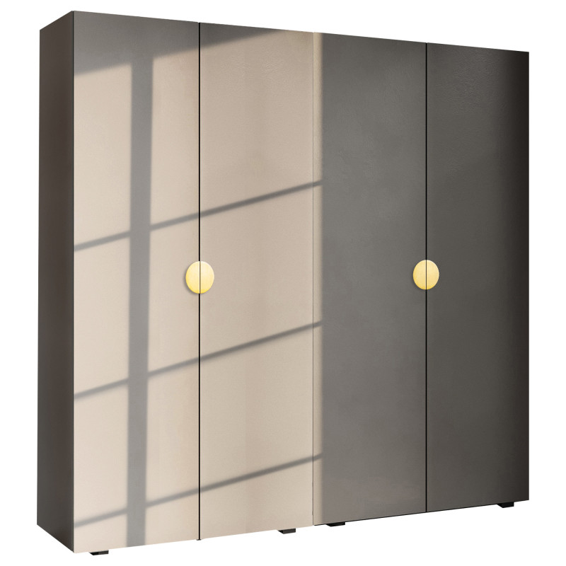 Szafa Garderoba uchylna podwójna Aria 180 szary pallad uchwyt półokrągły złota