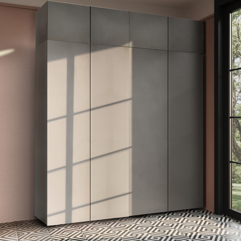 Szafa Garderoba uchylna podwójna Aria 180 szary pallad PTO z nadstawką