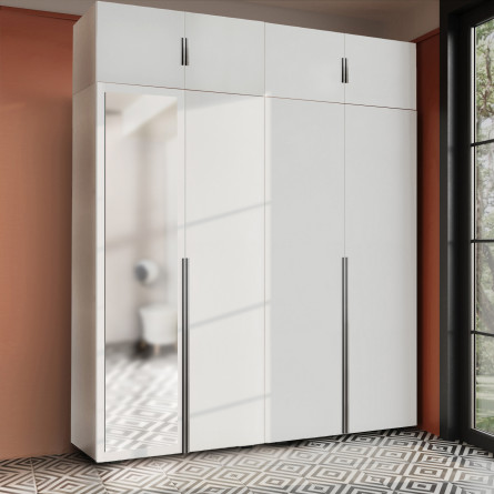 Szafa Garderoba uchylna podwójna Aria 180 biała hexa czarna z podwyższeniem z nadstawką