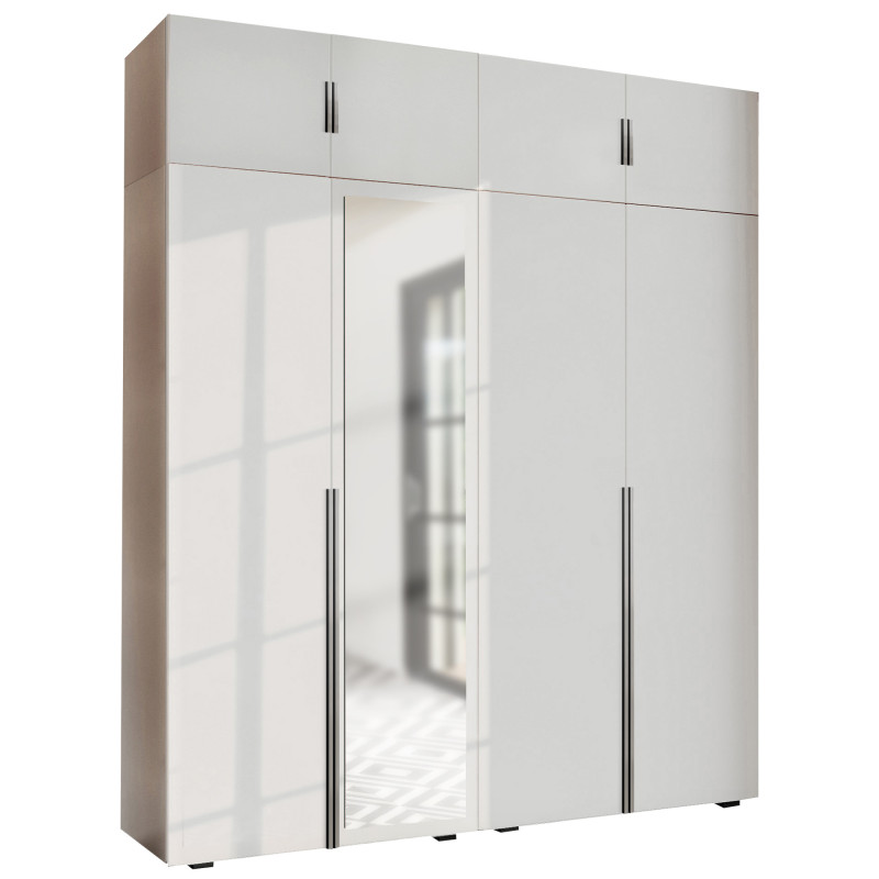 Szafa Garderoba uchylna podwójna Aria 180 biała hexa czarna z podwyższeniem z nadstawką