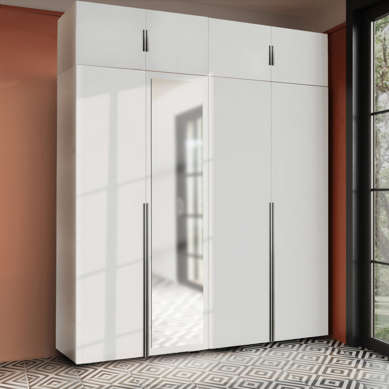 Szafa Garderoba uchylna podwójna Aria 180 biała hexa czarna z podwyższeniem z nadstawką