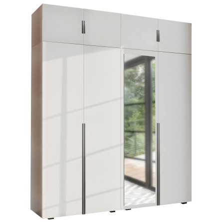 Szafa Garderoba uchylna podwójna Aria 180 biała hexa czarna z podwyższeniem z nadstawką