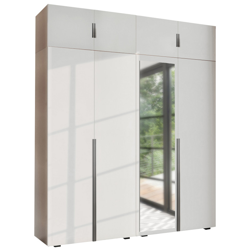 Szafa Garderoba uchylna podwójna Aria 180 biała hexa czarna z podwyższeniem z nadstawką