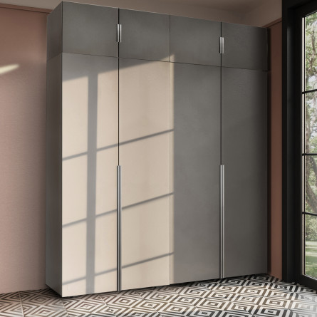 Szafa Garderoba uchylna podwójna Aria 180 szary pallad hexa czarna z nadstawką