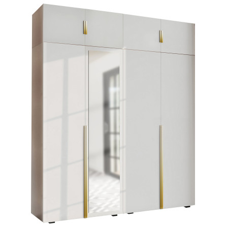 Szafa Garderoba uchylna podwójna Aria 180 biała Hexa złota z nadstawką