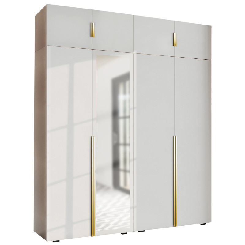 Szafa Garderoba uchylna podwójna Aria 180 biała Hexa złota z nadstawką