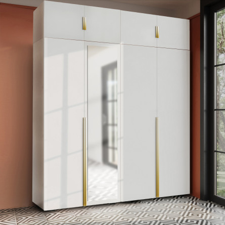 Szafa Garderoba uchylna podwójna Aria 180 biała Hexa złota z nadstawką