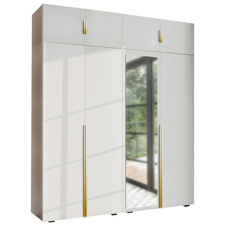 Szafa Garderoba uchylna podwójna Aria 180 biała Hexa złota z nadstawką