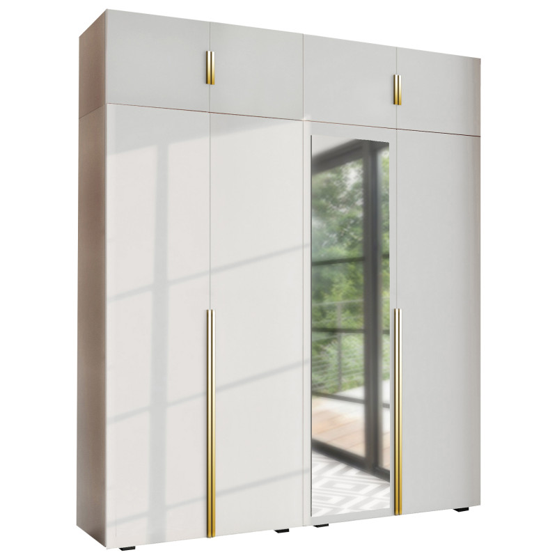 Szafa Garderoba uchylna podwójna Aria 180 biała Hexa złota z nadstawką