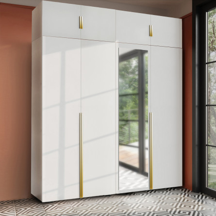 Szafa Garderoba uchylna podwójna Aria 180 biała Hexa złota z nadstawką