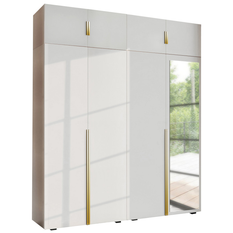 Szafa Garderoba uchylna podwójna Aria 180 biała Hexa złota z nadstawką