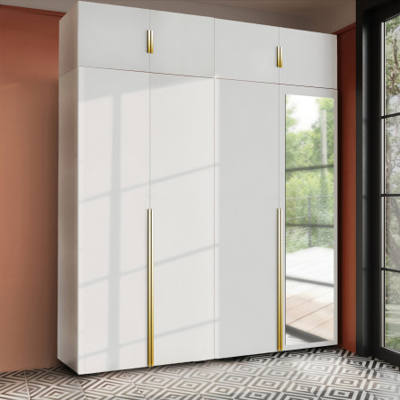 Szafa Garderoba uchylna podwójna Aria 180 biała Hexa złota z nadstawką