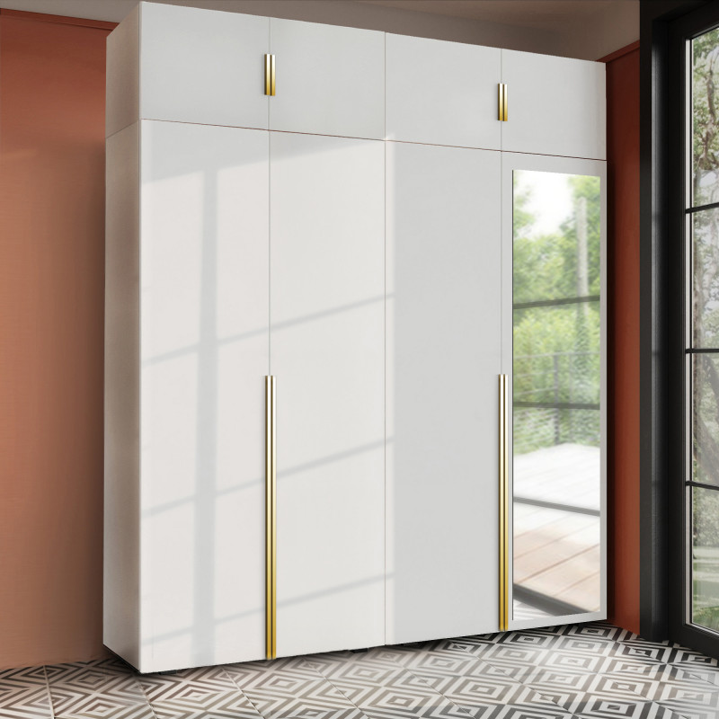 Szafa Garderoba uchylna podwójna Aria 180 biała Hexa złota z nadstawką