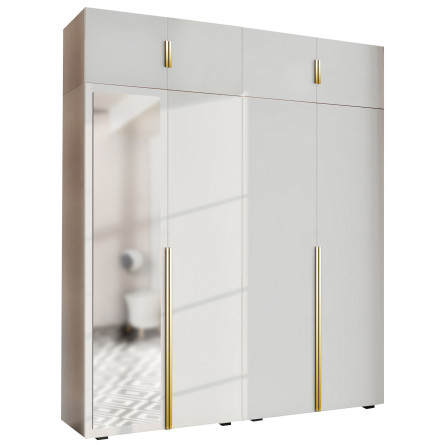 Szafa Garderoba uchylna podwójna Aria 180 biała Hexa złota z nadstawką