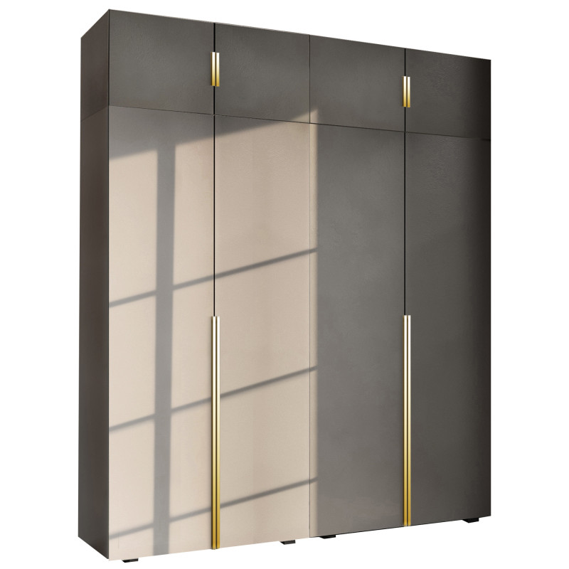 Szafa Garderoba uchylna podwójna Aria 180 szary pallad Hexa złota z nadstawką